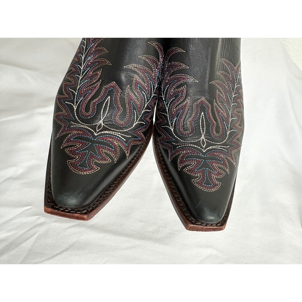 Black Embroidered Leather Snip Toe Heeled Mule Cowboy Boots Size 9 Western - Picture 4 of 7
